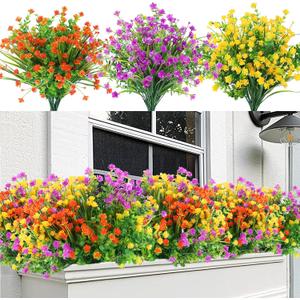 Sggvecsy Artificial Flowers for Outdoors 12 Bundles UV Resistant Boxwood Shrubs Artificial Eucalyptus Fake Plants Faux Plastic Greenery for Farmhouse Garden Home Indoor Outdoor DecorationMixed