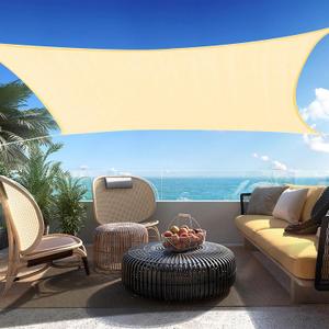 16' x 20' Beige Rectangle Sun Shade Sail Canopy Durable Fabric UV Block Awning, We Make Custom Sizes