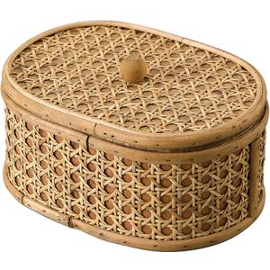 SOFE Rattan Decorative Box with Lid, Small Oval Box for Storage, Hand-Woven Display Boxes for Organizing Jewelry, Candies, Snacks, Keys, Farmhouse & Boho & Modern Home Decor, Dresser Decor (Classic Brown)