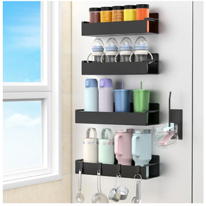 Magnetic Water Bottle Holder for Refrigerator, Cup Holder Organizer for Stanley and Tumbler for Kitchen, 4 Pack, Black