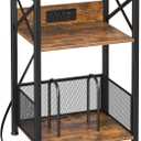 AMHANCIBLE Record Player Stand with Charging Station, Turntable Stand with Storage Cabinet, 3 Tier End Table Hold Up to 100 Albums, Record Table for Vinyl, Living Room, Rustic Brown, HETCD01BR-1 (W 15.75" x D 11.41")