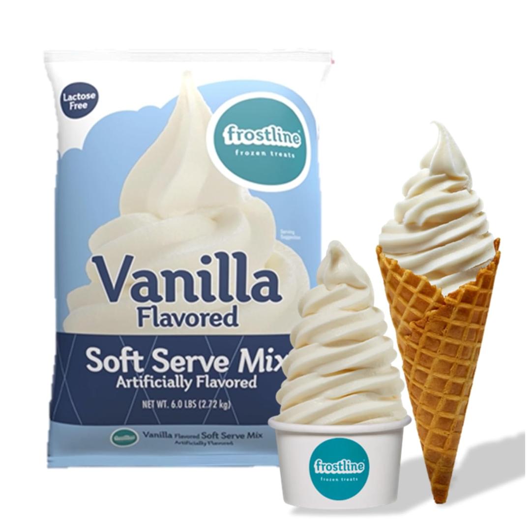 Frostline Vanilla Soft Serve Ice Cream Mix, Lactose & Gluten Free - Just Add Water, Dairy, or Dairy Free Alternative, Use with Blender, Countertop Ice Cream Maker, Soft Serve Machine - 6 lb Bag (96 Ounce (Pack of 1))