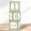 Sweet 16 Party Decorations Boxes - 3Pcs Sage Green and Gold 16th Birthday Decorations Balloons Boxes for Girls Women Sweet Sixteen Party Cardboard Box Decor, 16th Birthday Party Supplies