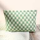 SOIDRAM 2 Pcs Checkered Makeup Bag Large Cosmetic Bag Toiletry Bag Makeup Pouch Travel Bag Organizer Cute Makeup Brushes Aesthetic Accessories Storage Bag for Women Green
