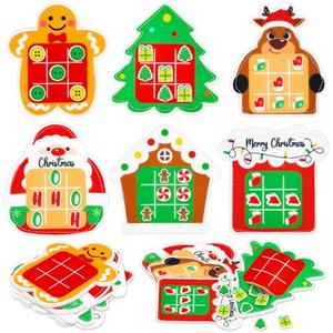 Whaline 24 Packs Christmas Tic Tac Toe Board Games Xmas Funny Cartoon Felt Strategic Board Game for Holiday Party Favors Educational Toys Classroom Reward