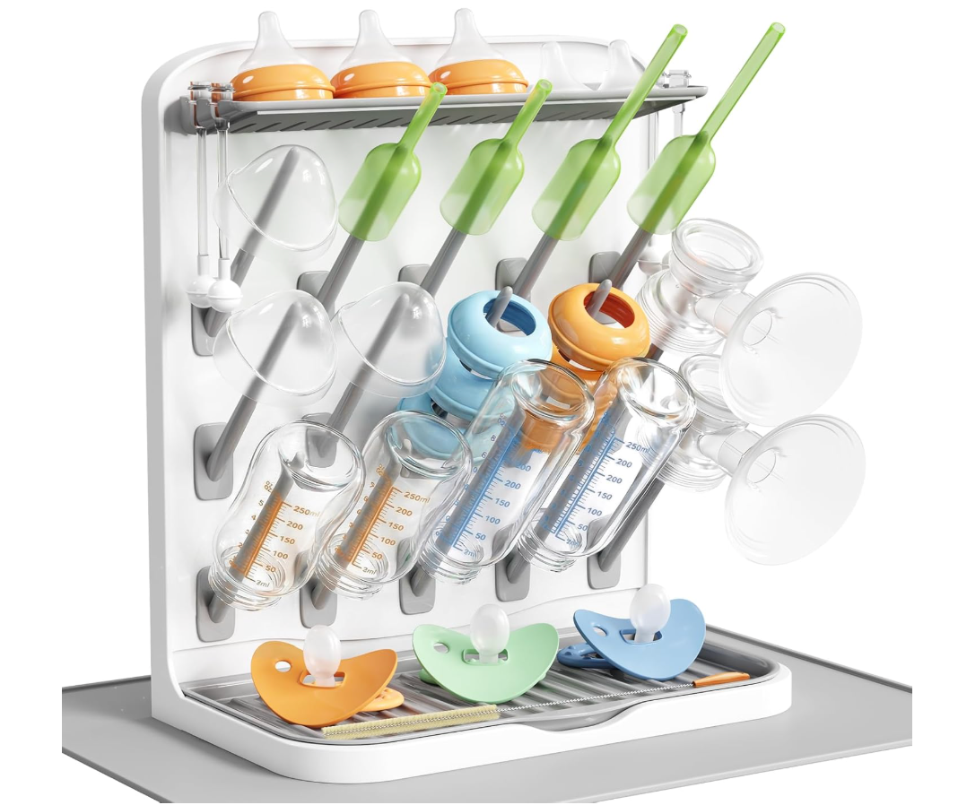 Lifewit Large Baby Bottle Drying Rack with 15 Hooks, Newborn Essentials Must Haves, Countertop Holder Organizer for Baby Stuff, Rack Dryer for Pacifiers, Weighted Straws, Pump Parts