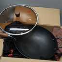 WANGYUANJI Iron Wok,12.59 inch Woks for Stir-fry, Chinese Stir Fry Pan Uncoated, Traditional Flat Bottom Iron Pot for Induction, Electric, Gas, Suitable for All Stoves(Pure Iron Wok)