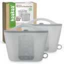 Haakaa On-The-Go Silicone Microwave Steam Sterilizer Bags for Travel, 50oz/1500mlReusable Silicone Steaming Bags for Baby Bottles, Breast Pump, Accessories, Pacifiers, Teethers,Grey/2PCS