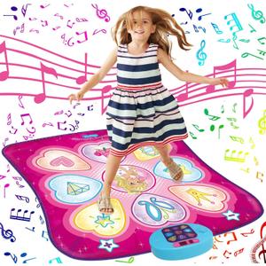 SUNLIN Dance Mat - Rhythm Step Play Mat - Dance Game Toy Pad with LED Lights, Gift for Kids Girls 3-12, Adjustable Volume, Built-in Music, 3 Challenge Levels (Pink)