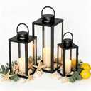 Decorative Metal Candle Lanterns Set, Hanging & Tabletop Hurricane Lanterns Holders for Patio, Porch, Garden, Wedding, Party Decor, Indoor/Outdoor Use, Black