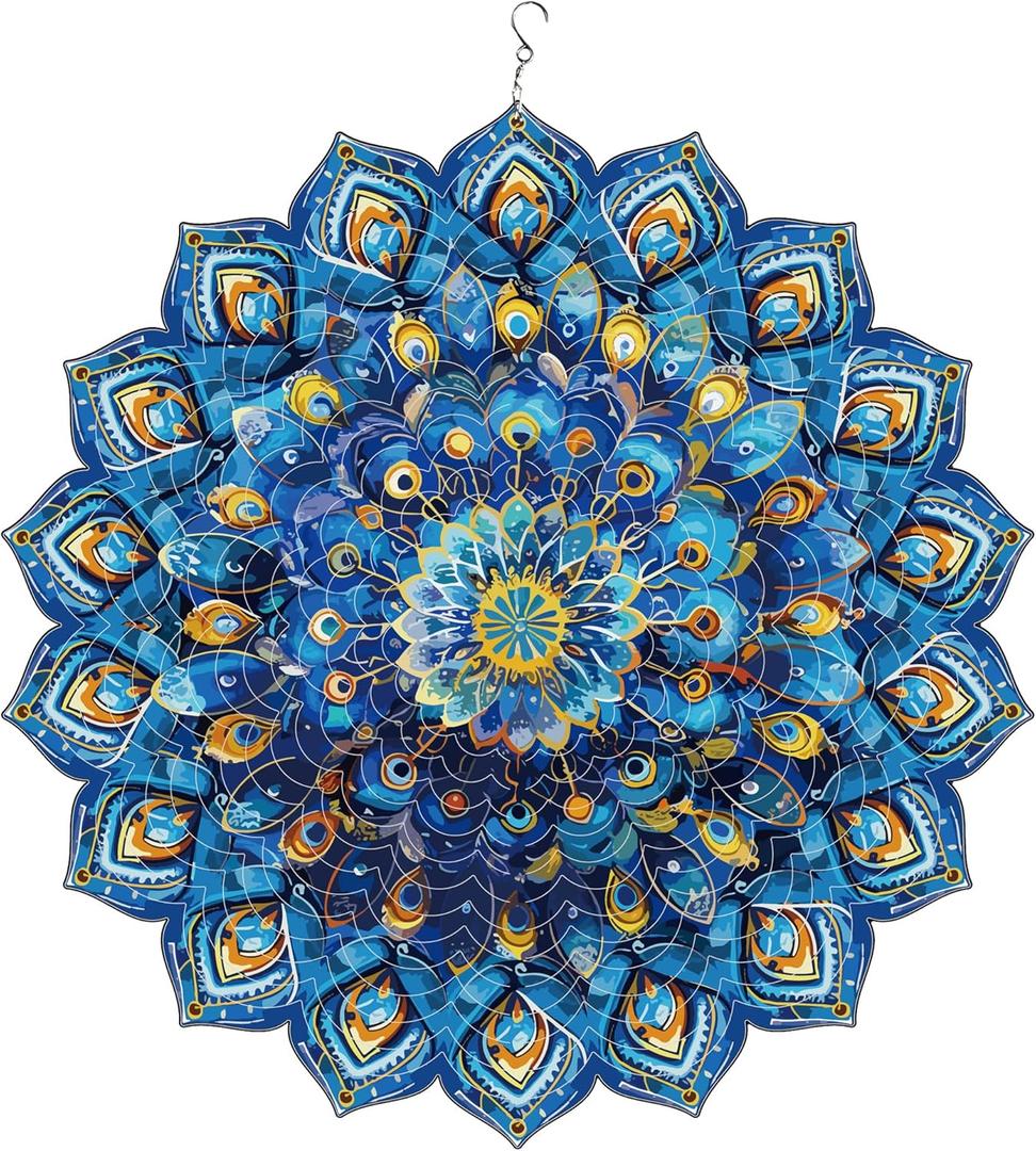 Mandala Peacock Wind Spinners, 12 inch 3D Stainless Steel Hanging Wind Spinner Mandala Peacock Gifts for Women/Men, Wind Catchers Kinetic Sculpture for Indoor/Outdoor Decor,Yard Art,Garden Decoration