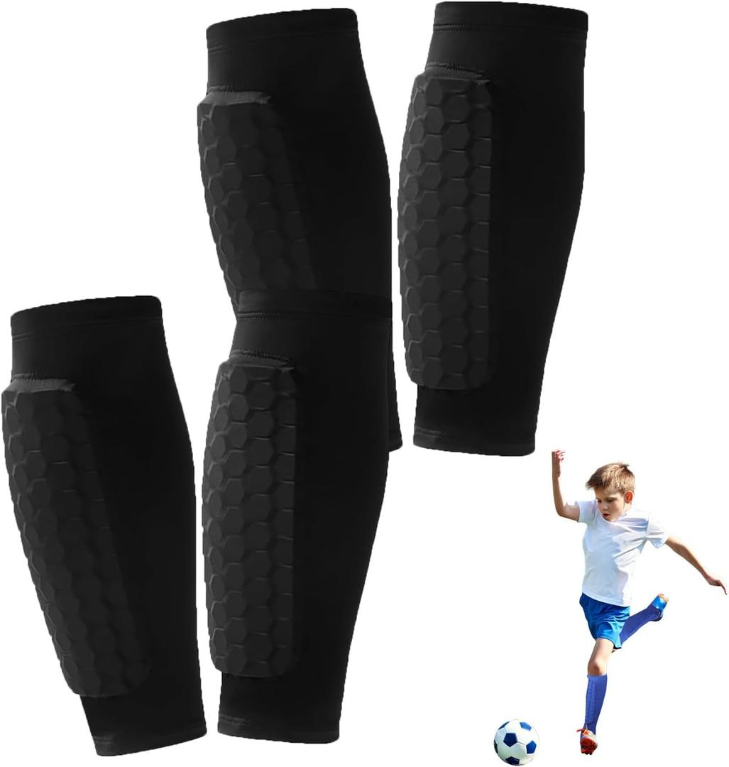 2 Pairs Soccer Shin Guards for Kids Youth Adult,Shin Guards Soccer Calf Compression Sleeve with Honeycomb Pads,Lightweight Shin Protector Support for Baseball MTB FootballBoys Girls Protective Gear (X-Small, Black)
