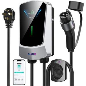 QIAO Level 2 EV Charger, Up to 40A Electric Car Charger, Wi-Fi Bluetooth APP Enabled EVSE, 4.3in Display, 25ft Cable, NEMA 14-50 Plug Charge Station Compatible with All SAE J1772 EV Models White