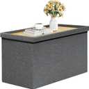 B FSOBEIIALEO Storage Ottoman with Tray, Linen Coffee Table Folding Long Shoes Bench Footstool, Dark Grey 30"x15.74"x15", Medium