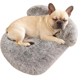 Calming Dog & Cat Beds for Small Medium Dogs Cats, Anti-Anxiety Plush Pets Lounge Orthopedic Cushion, Soft Fluffy Faux Fur Washable Fits up to 25 lbs Pets (Oval, Marble Grey 26"x20")