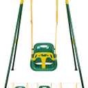 3-in-1 Toddler Swing, Foldable Indoor & Outdoor Baby Swing, Multifunctional Swings for Children 6 Months and Older, Easy to Assemble and Store for Backyard Play (Dark Green)