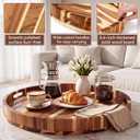 Domensi 24" Extra Large Acacia Wood Round Ottoman Tray with Handles