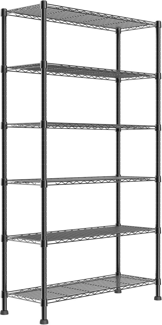 REGILLER 6-Wire Shelving Metal Storage Rack Adjustable Shelves,Standing Storage Shelf Units for Laundry Bathroom Kitchen Pantry Closet(Black,14.1" D x 36.1" W x 72" H)