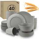 Wrova 40Pack plates and bowls sets for kitchen - Unbreakable wheat straw dinnerware sets service for 8 - Alternative plastic 40pcs dish sets for picnic,camping and R.V. - (Grey)