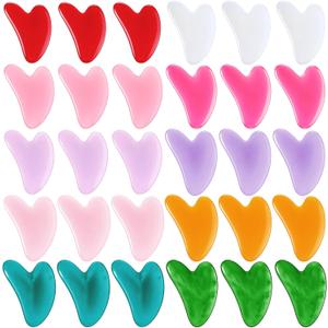 30 Pcs Gua Sha Facial Tool Resin Gua Sha Massage Tool Heart Shaped Guasha Stone Guasha Board for Face Body Skin Massage Spa Acupuncture Prevent Wrinkles (Multi Colors)
