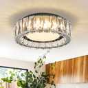 Crystal Dimmable Flush Mount Ceiling Light, Black Modern LED Close to Ceiling Light Fixture with 5CCT 2700K-6000K, Round Kitchen Lighting for Bedroom, Laundry Room, Hallway, Bathroom (11in 24W)