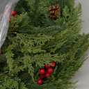 Prelit 50LED - 9 Ft by 12 Inch Christmas Garland with Lights Timer, Real Touch Norfolk Pine Cedar Garland 150 Cypress & 50 Norfolk PE Tips Berries Pine Cones for Indoor Fireplace Mantle Table Decor