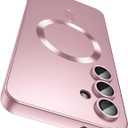 Magnetic for Samsung Galaxy S25 Case [Compatible with MagSafe][Built-in Camera Lens Protector] Slim Soft Silicone Bumper Shockproof Metallic Luster Phone Case (Rose Gold)