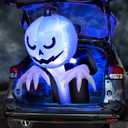 3.6 Ft Halloween Trunk or Treat Pumpkin Ghost Inflatable Car Decorations with Rotating Blue Lights Blow Up Halloween Car Decoration Outdoor Garden Lawn Yard Decor