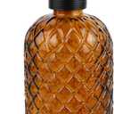 SDlumeiy 16 oz Glass Soap Dispenser with Stainless Steel Vintage Brushed Bronze Pump Head, Refillable Gemstone Pattern Soap Dispenser for Hand Soap, Dish Soap, and Lotion (Amber)