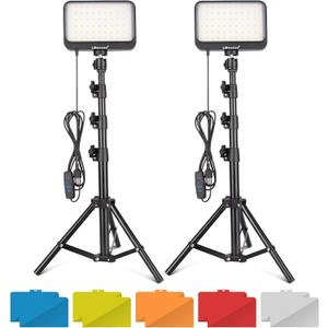 UBeesize LED Video Light Kit, 2Pcs Dimmable Continuous Portable Photography Lighting with Adjustable Tripod Stand & 5 Color Filters for Tabletop/Low-Angle Shooting, for Zoom, Game Streaming, YouTube