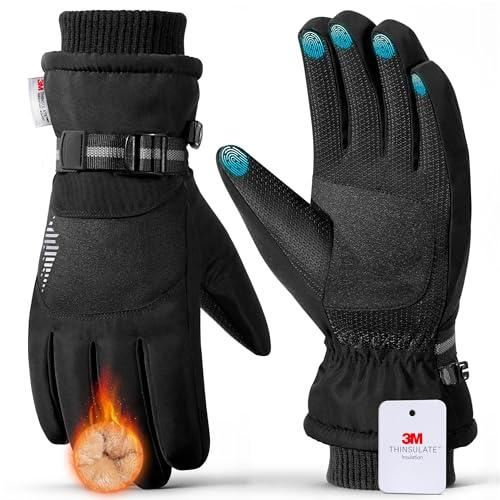 rivmount Winter Ski Snow Gloves, Cold Weather for Men Women, Warm Thermal Waterproof Touchscreen Anti-Slip Windproof, for Skiing Work Snowboard Snowmobile Cycling Hiking Gardening Outdoor Activities, Black