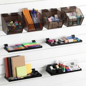 8 Pack Slatwall Shelves Bins, Metal Slatwall Shelf and Acrylic Bins Mount Hanging Wall Organizer Accessories Retail Display Panel for Home Shoe Stores Boutiques Storage and Organization