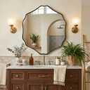 Irregular Hexagon Wall Mirror with Wavy Edge, Modern Decorative Mirror for Bathroom, Bedroom, Living Room, Frameless Vanity Mirror