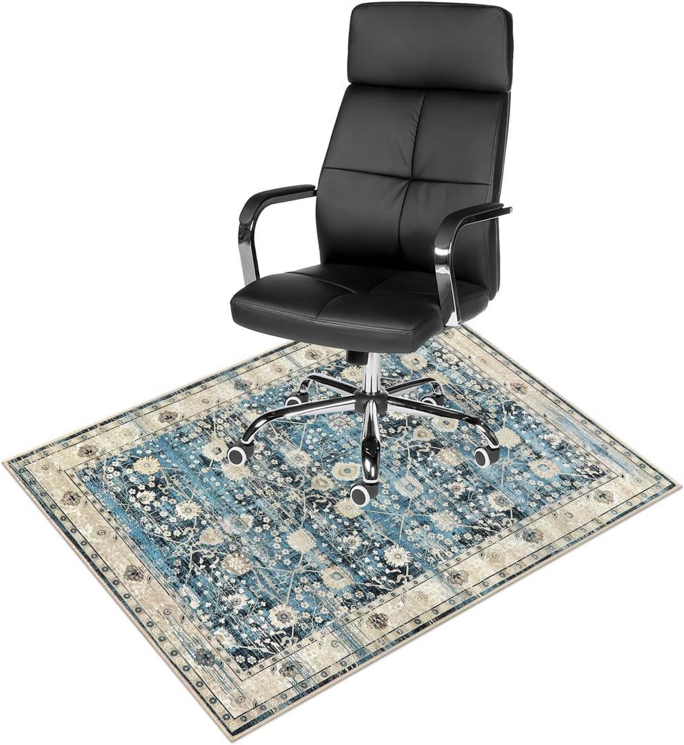 Anidaroel Home Office Chair Rug for Hardwood Floor, 36"x48" Rolling Chair Protector, Computer Gaming Rug, Low Pile Carpet Floor Mat (Blue)