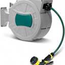 Retractable Garden Hose Reel – 1/2 in x 50 ft, Wall Mounted, 180° Swivel, Auto-Rewind, Anti-Kink, Heavy Duty PVC, 8-design Spray Nozzle – Outdoor Watering, Car Washing, Pet Bathing, 15 Meters