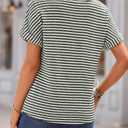 EVALESS Womens Dressy Casual Cap Short Sleeve Tops Trendy Summer V Neck Loose Striped Casual Basic T Shirts Tee Blouses (XL)