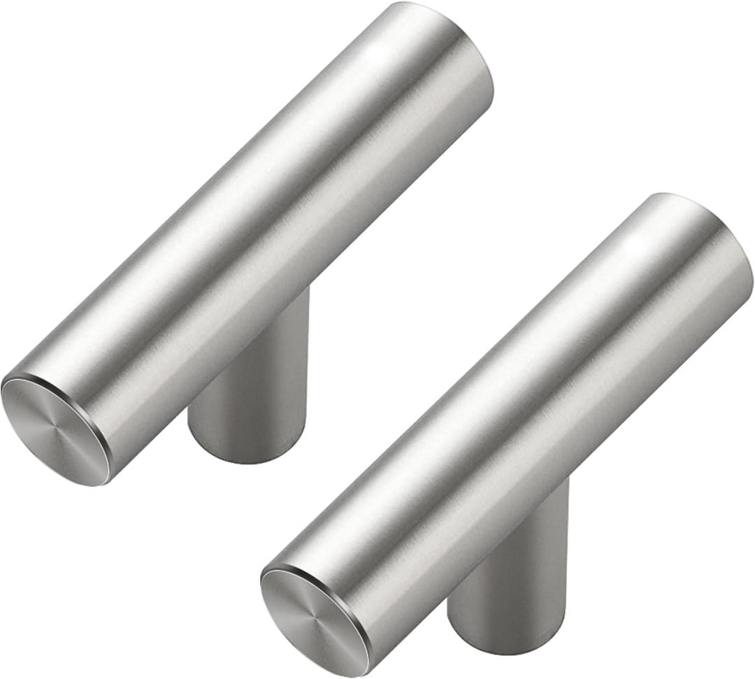 30 Pack Brushed Nickel Cabinet Knobs - Kitchen Silver Pulls for Drawer Stainless Steel Dresser Hardware 2in Length Single Hole T Bar, RDT50LS30