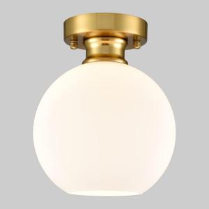 Gold Ceiling Light Fixture Flush Mount Light Fixture with Milk Opal Glass Shade for Living Room