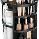 Rotating Makeup Organizer for Vanity, 360 Spinning Skincare Organizers with Adjustable Trays, Make Up Desk Storage Carousel Rack, Cosmetic Display Cases for Dresser Bathroom Countertop (Black)