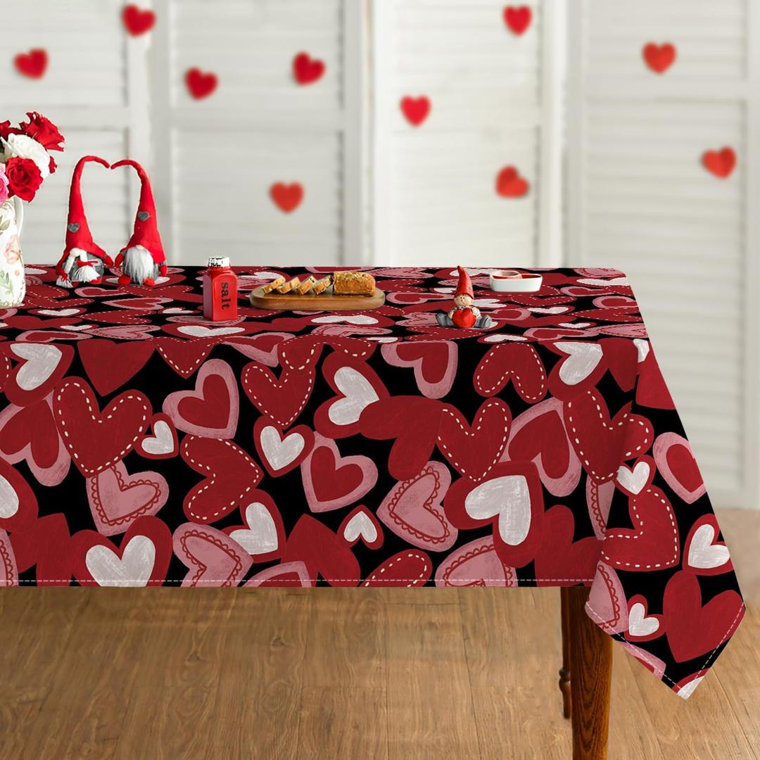 Horaldaily Valentine Tablecloth 5270 Inch Rectangular, Red Love Hearts Black Washable Table Cover for Party Picnic Dinner Decor