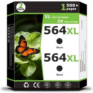 564XL Black Ink Cartridges Compatible for HP564xl for HP 564 XL Printer Ink 564 Black Ink 564 Work with DeskJet 3520 3525 OfficeJet 4620 PhotoSmart B8550 C6350 D5460 D7560 5510 7515 Printer(2 Pack)