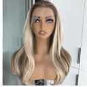 Aisom Ash Platinum Straight 18“ Highlight Wig Mixed Brown and Blonde Color Ombre Lace Front Wigs for Women Synthetic Wig (Highlight Ash Platinum)