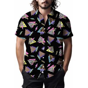 Mens Shirts 80s 90s Shirts for Men Casual Button Down Short Sleeve Shirt, Funny Party Quick Dry Men's Clothing (Large, Black)