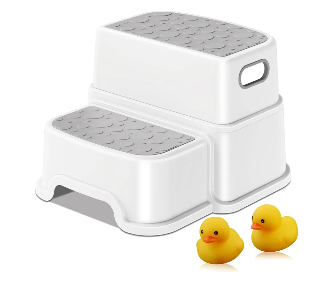 Toddler Step Stool,2 Step Stools for Kids with Anti-Slip Surface and Rubber Bottom, Kids Step Stool Poop Stool for Toilet Potty Training, Bathroom, Kitchen (Include 2 Ducks)