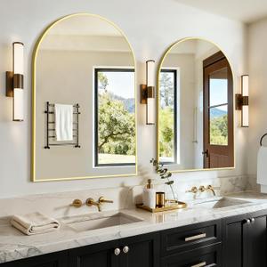 Vanity Bathroom Mirror for Wall, 2 Pack 36x24 Arched Bathroom Mirror for Over Sink, Arched Metal Frame for Bedroom, Living Room, Entryway, Hanging or Leaning, Gold