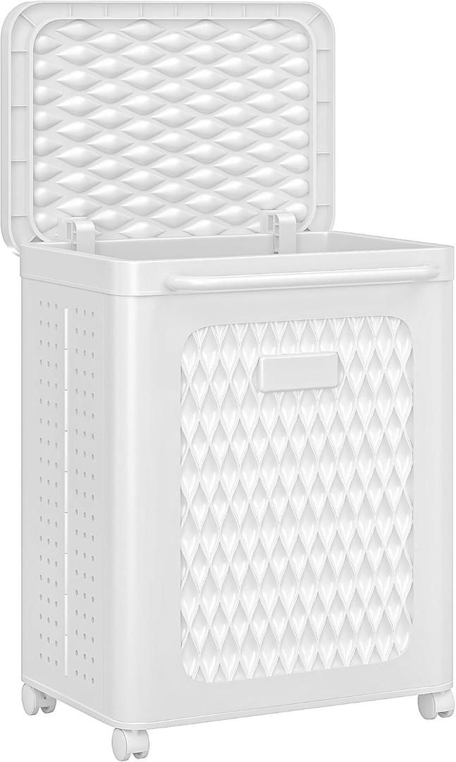 VECELO Rolling Storage Bins with Lid, Plastic Organizers Cart with Wheels & Handle, Foldable Storage Containers for Laundry, Bathroom, Bedroom, 19.3" x 13.8" x 25.0", Cool White