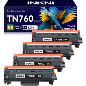 InkNI TN760 - Compatible Toner Cartridge Replacement for Brother TN-730/TN-760 730 TN-760 for MFC-L2710DW MFC-L2750DW DCP-L2550DW HL-L2350DW HL-L2395DW HL-L2370DW (4 Pack)
