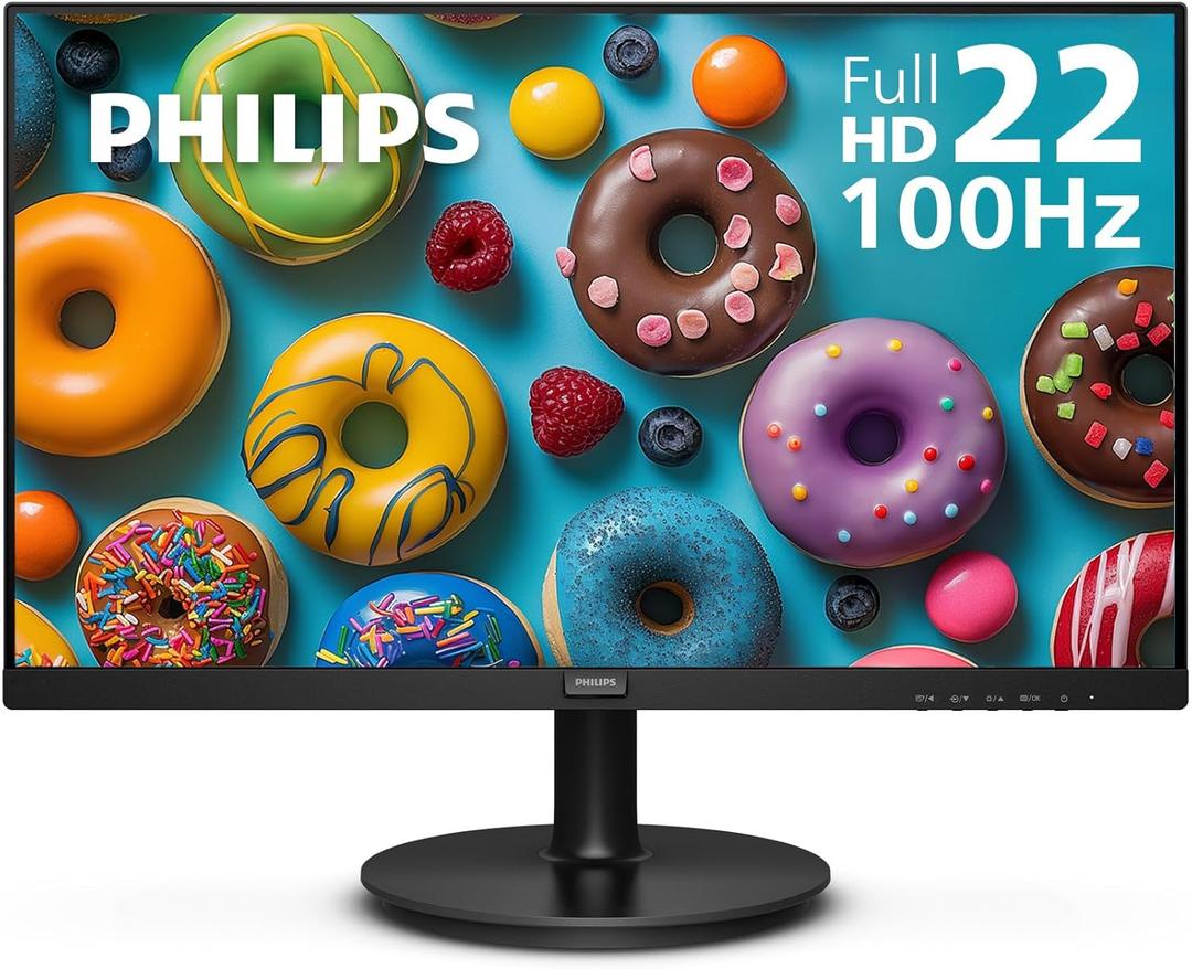 PHILIPS 22 inch Class Thin Full HD (1920 x 1080) Monitor, 100Hz Refresh Rate, VESA, HDMI x1, VGA x1, LowBlue Mode, Adaptive Sync, 221V8LB