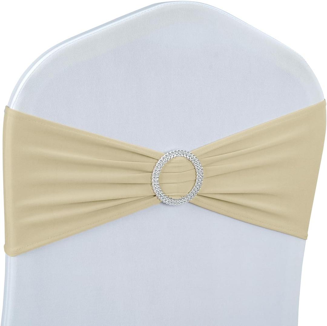 Spandex Chair Sashes Bows - Babenest 50PCS Premium Stretch Chair Cover Band with Buckle Slider Universal Elastic Chair Ties for Easter Wedding Party Ceremony Reception Banquet Decoration (Champagne)