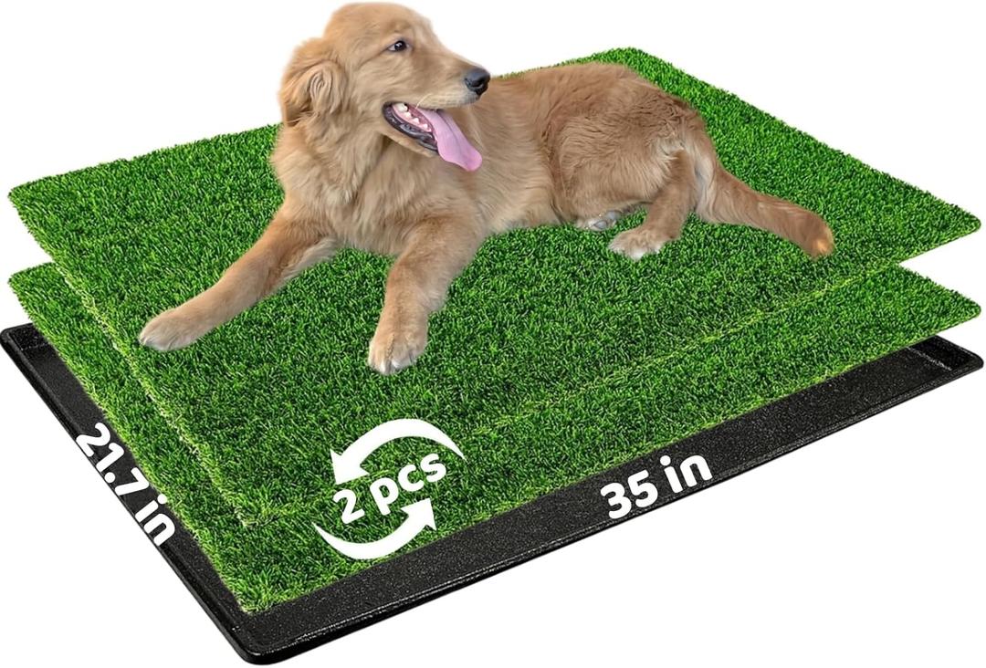 Dog Grass Pad with Tray: 2-Pack Fake Grass, 35 x 21.7 in, Ideal for Medium & Large Dogs - Perfect for Indoor Use, Potty Training